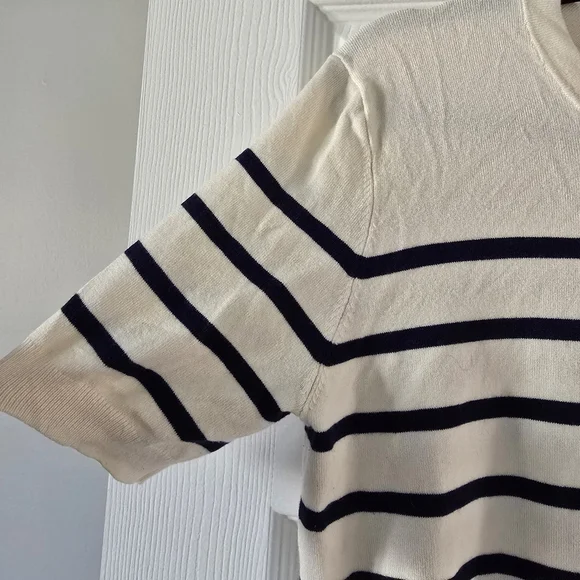 Zara Cream and Navy Stripped Knit Top - Picture 3 of 5